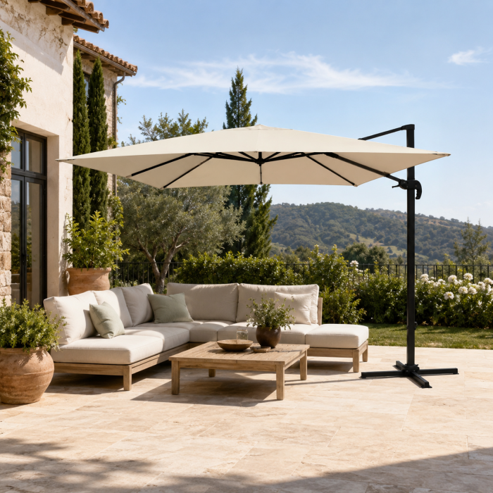 Parasol Ogrodowy Tarasowy Beżowy ROMA 3x3 z pokrowcem - obrazek 2