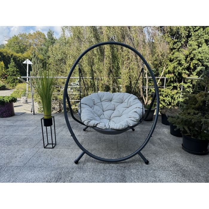 Fotel bujany huśtawka ogrodowa antracytowy z beżową poduszką Patio - obrazek 3