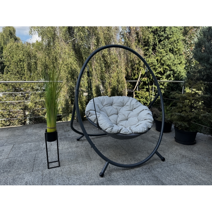 Fotel bujany huśtawka ogrodowa antracytowy z beżową poduszką Patio - obrazek 4