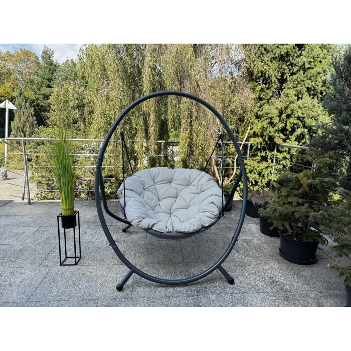 Fotel bujany huśtawka ogrodowa antracytowy z beżową poduszką Patio - obrazek 7