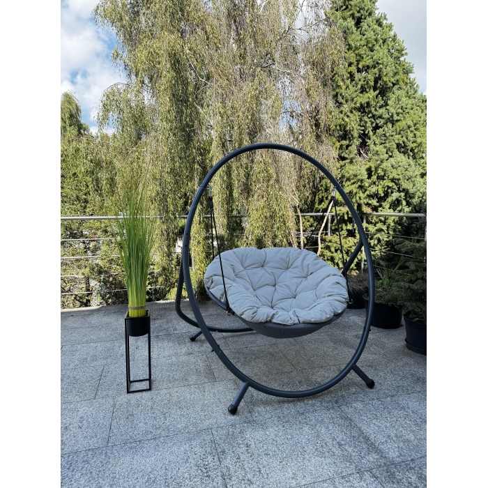 Fotel bujany huśtawka ogrodowa antracytowy z beżową poduszką Patio - obrazek 2