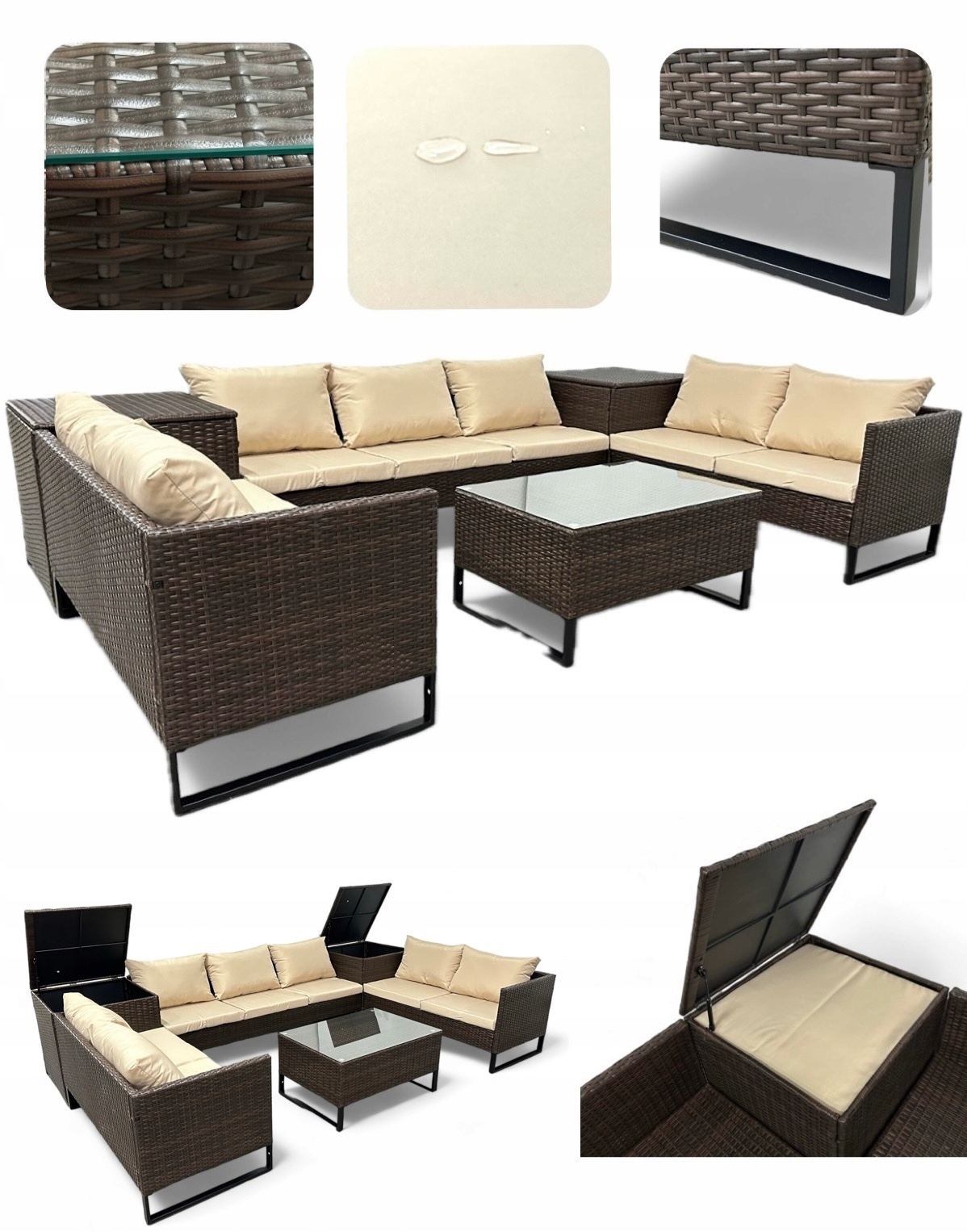 narożnik modułowy technorattan brązowy