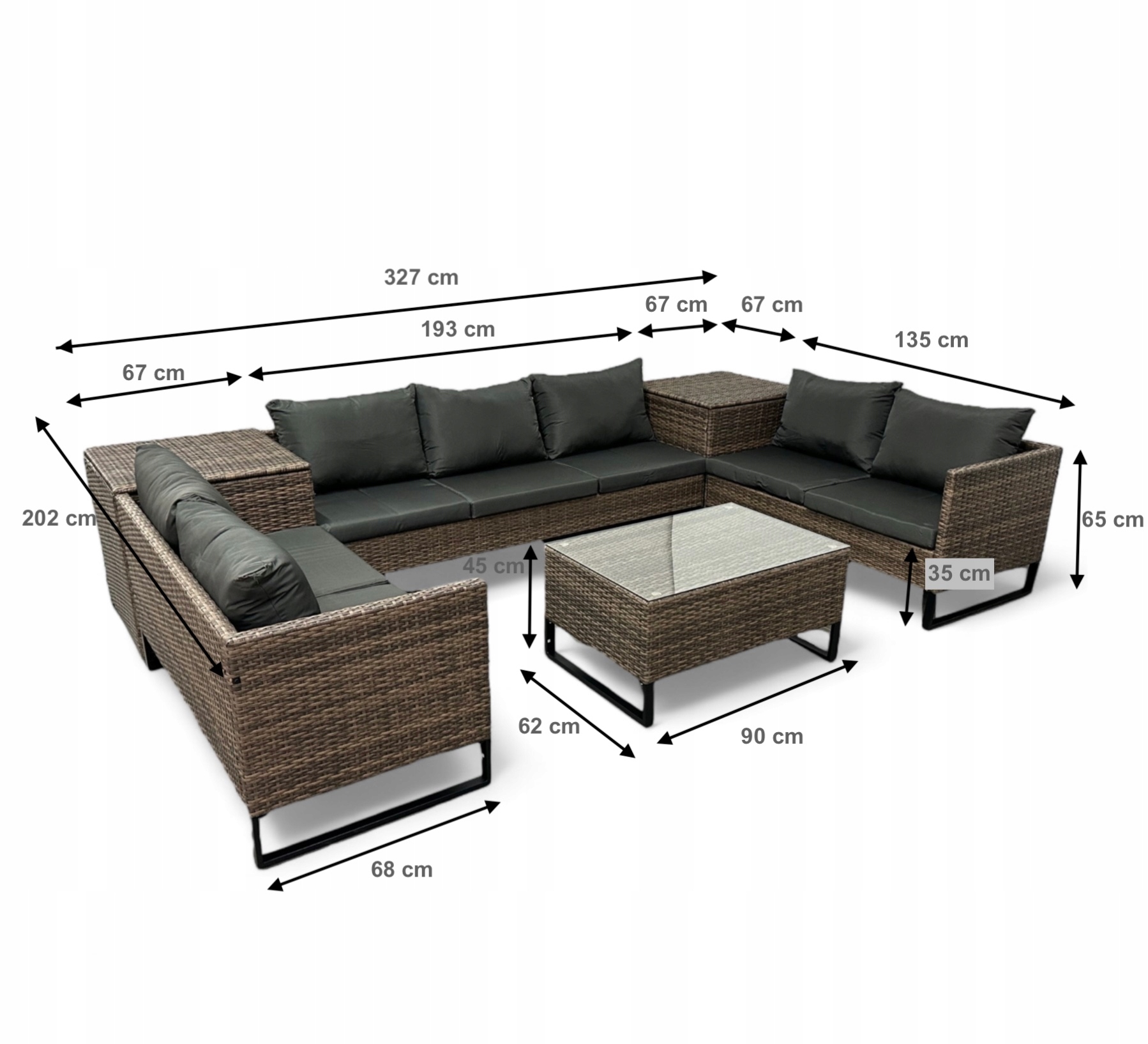 narożnik modułowy technorattan brązowy