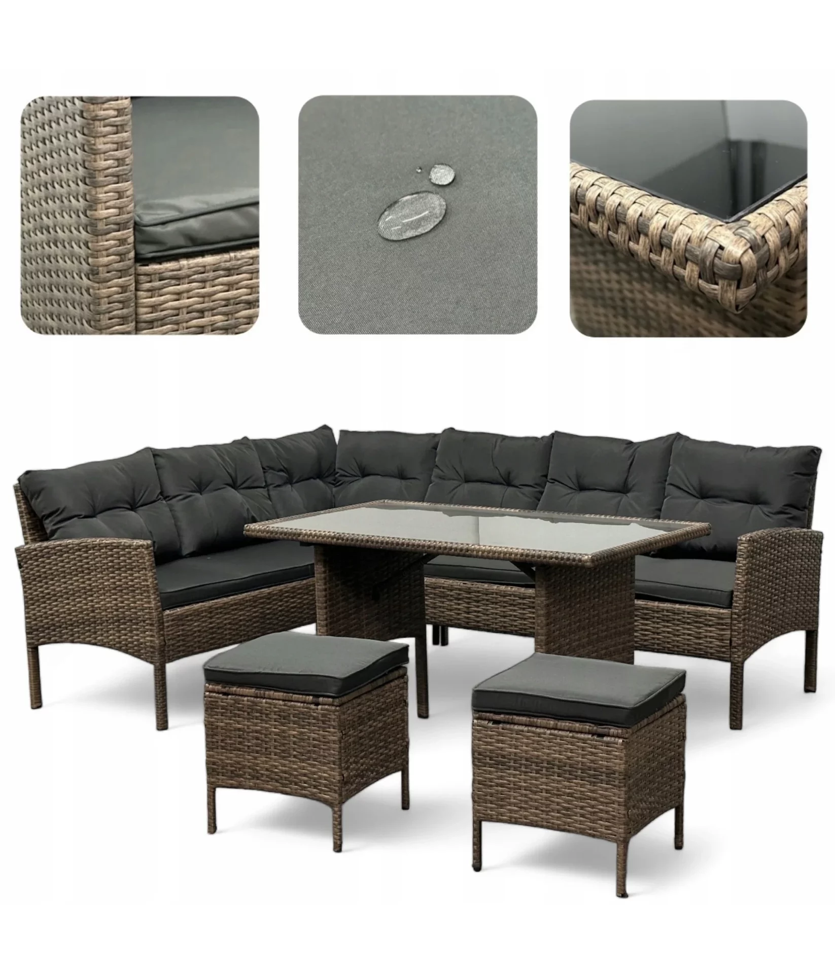 Narożnik technorattanowy tarasowy jasny brąz