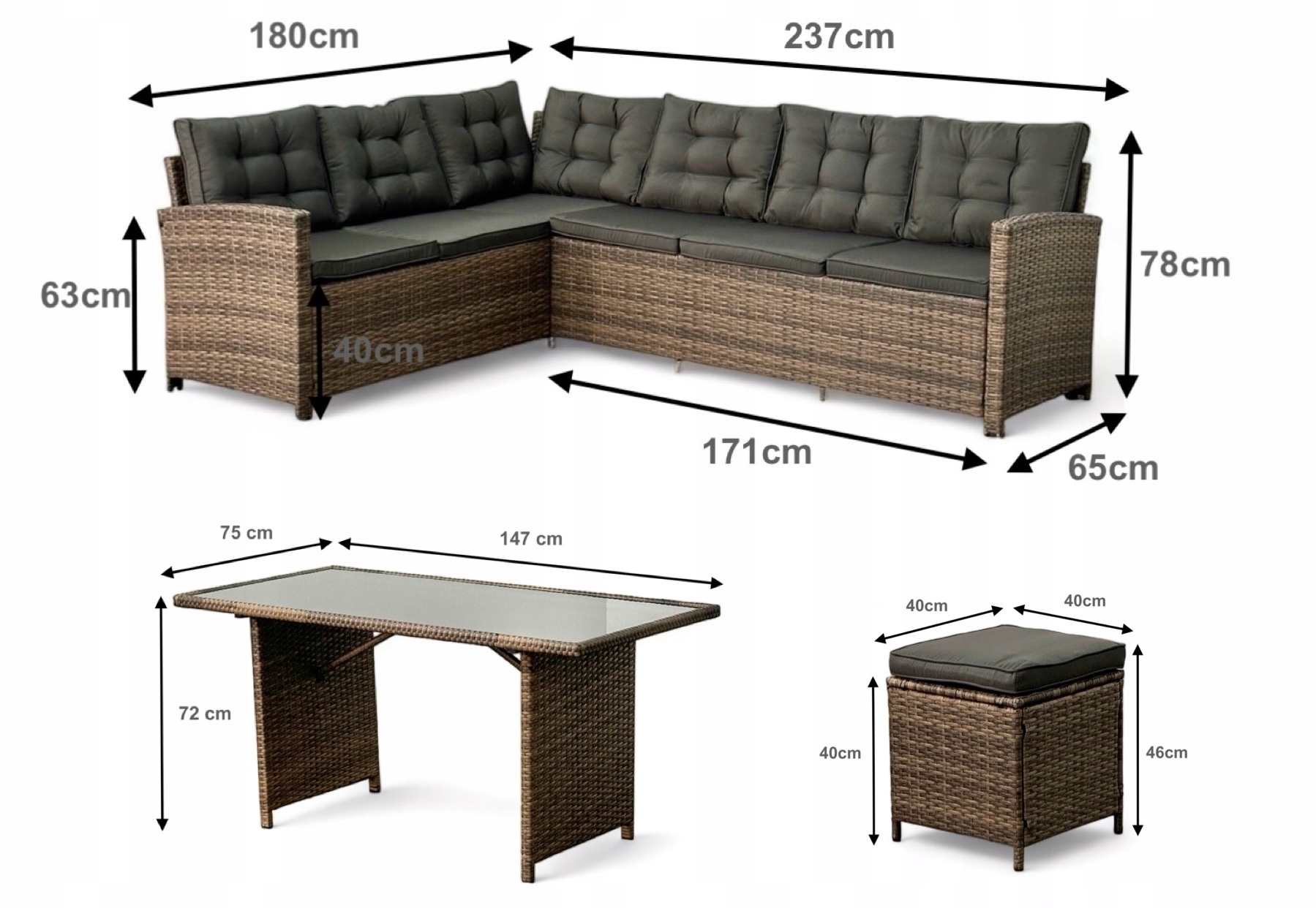Narożnik ogrodowy technorattan naturalny
