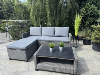 Kompaktowy ogrodowy narożnik technorattanowy Taranto Szary - obrazek 2