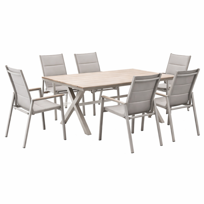 Aluminiowy stół z krzesłami Rimini Szaro-Beżowy zestaw - obrazek 1