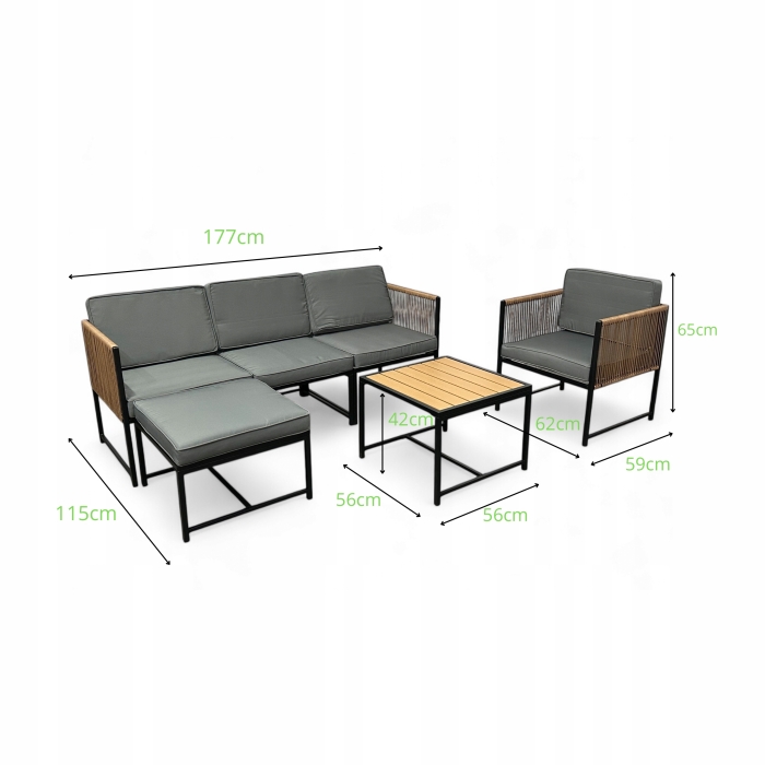 Sznurkowy technorattanowy modułowy zestaw Tanoa Szary - obrazek 6