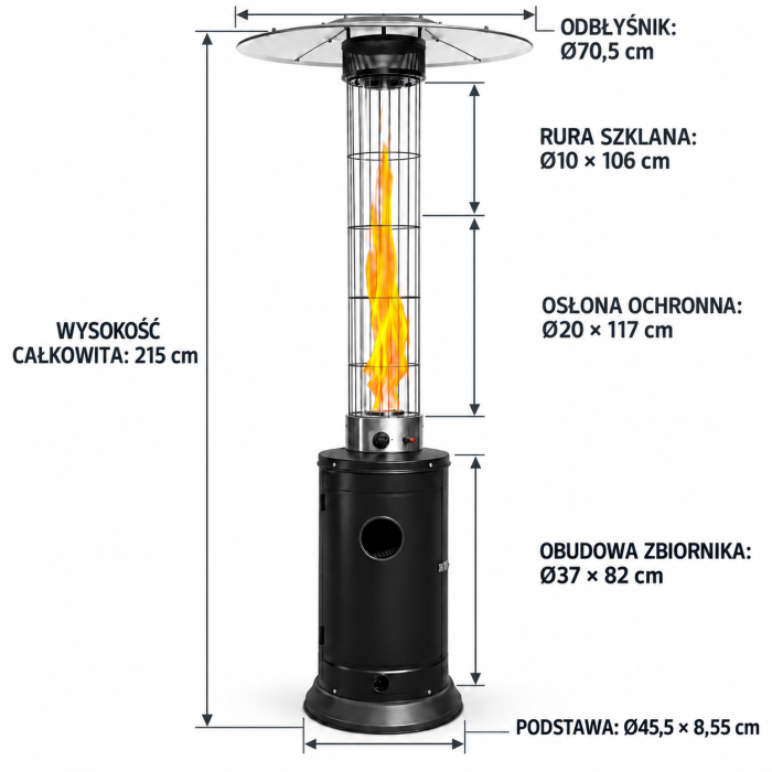 Ogrzewacz ogrodowy parasol gazowy stal proszkowana 5000–12500 W - obrazek 9