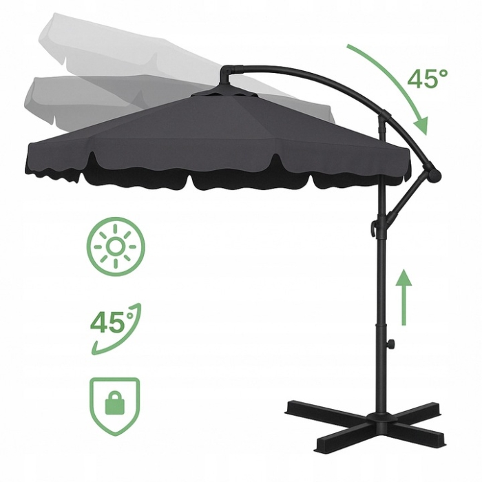 Parasol Ogrodowy Duży Składany Szary - obrazek 4
