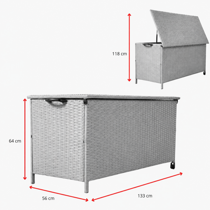 Ogrodowa skrzynia z technorattanu 133x56x64 cm szara - obrazek 4