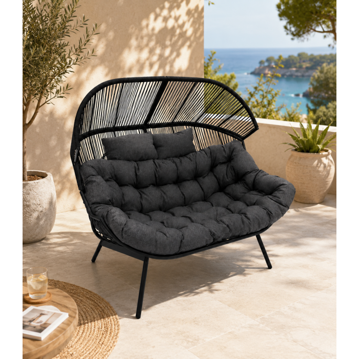 Fotel Dwuosobowy Technorattanowy Czarny Umbria - obrazek 2
