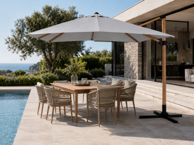 Parasol ogrodowy 3x3m Szary Roma "Efekt drewna" - obrazek 2