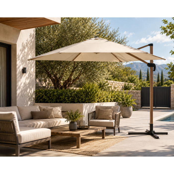 Parasol ogrodowy 3x3m Beżowy Roma "Efekt drewna" - obrazek 2
