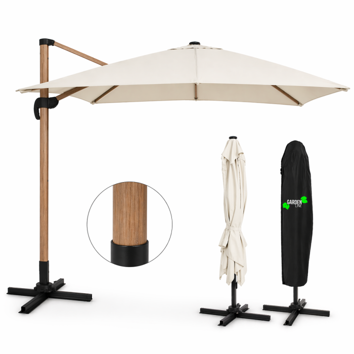 Parasol ogrodowy 3x3m Beżowy Roma "Efekt drewna" - obrazek 3