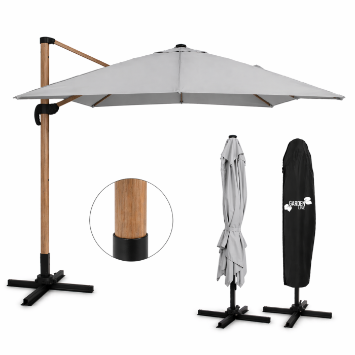 Parasol ogrodowy 3x3m Szary Roma "Efekt drewna" - obrazek 4