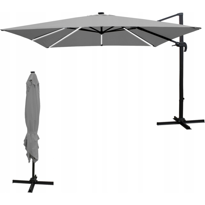 Parasol Ogrodowy 3x4m LED Szary z Pokrowcem Roma - obrazek 1
