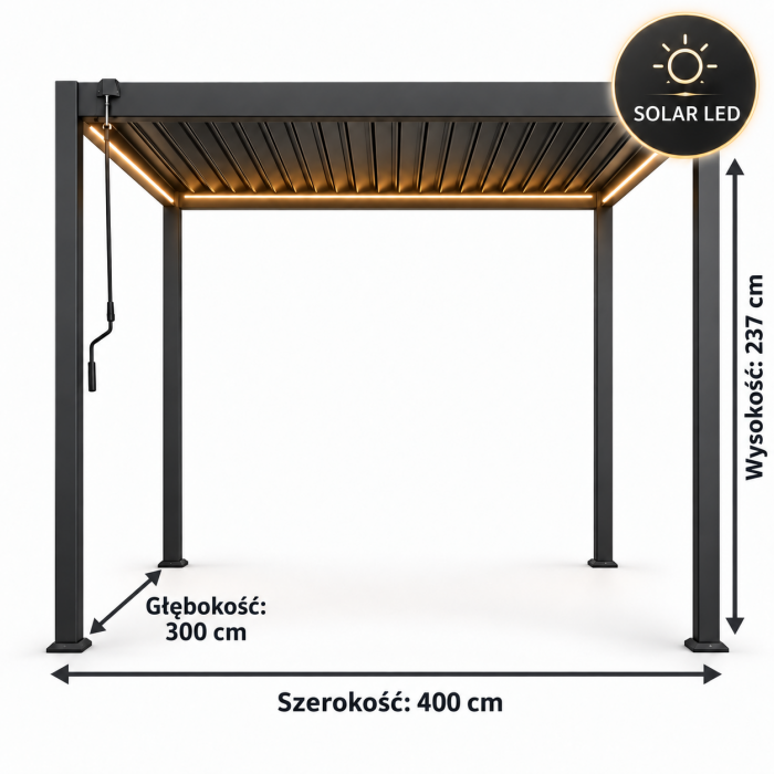 Całoroczna Pergola Bioklimatyczna LED Antracytowa 3x4m - obrazek 4